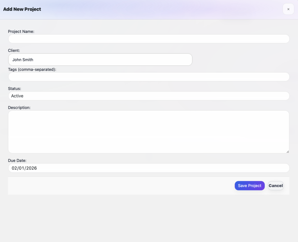 WebDev CRM - Add Project