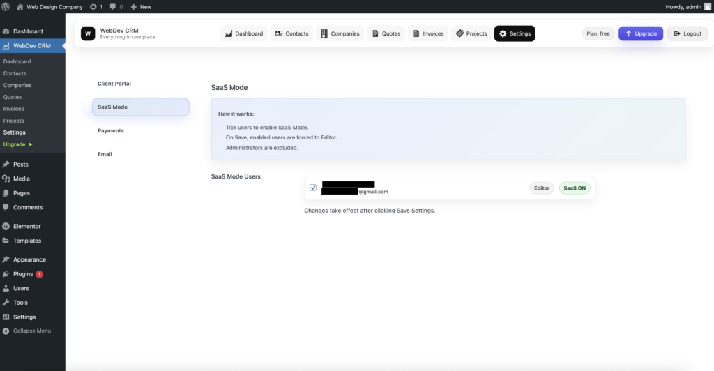 WebDev CRM - SaaS Mode UI Settings