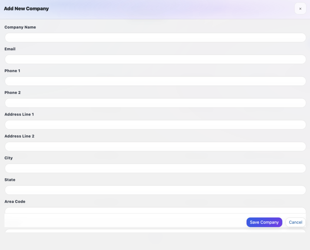 WebDev CRM - Add New Company